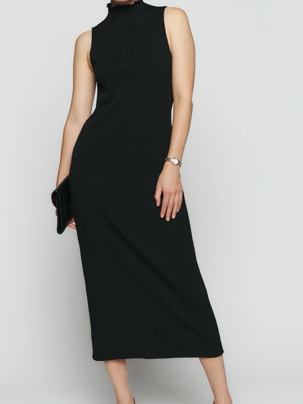 Reformation Black Sleeveless Ribbed Marbella Knit Dress - Size XS